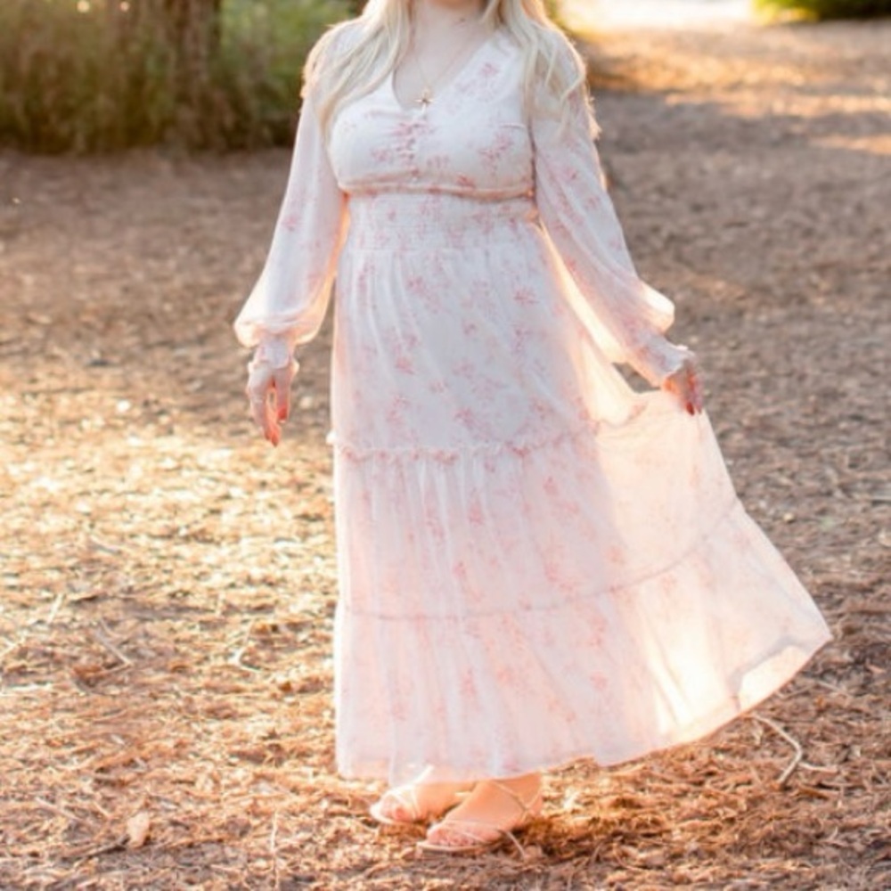 Lucy Paris Light Pink Floral Long Sleeve Dress